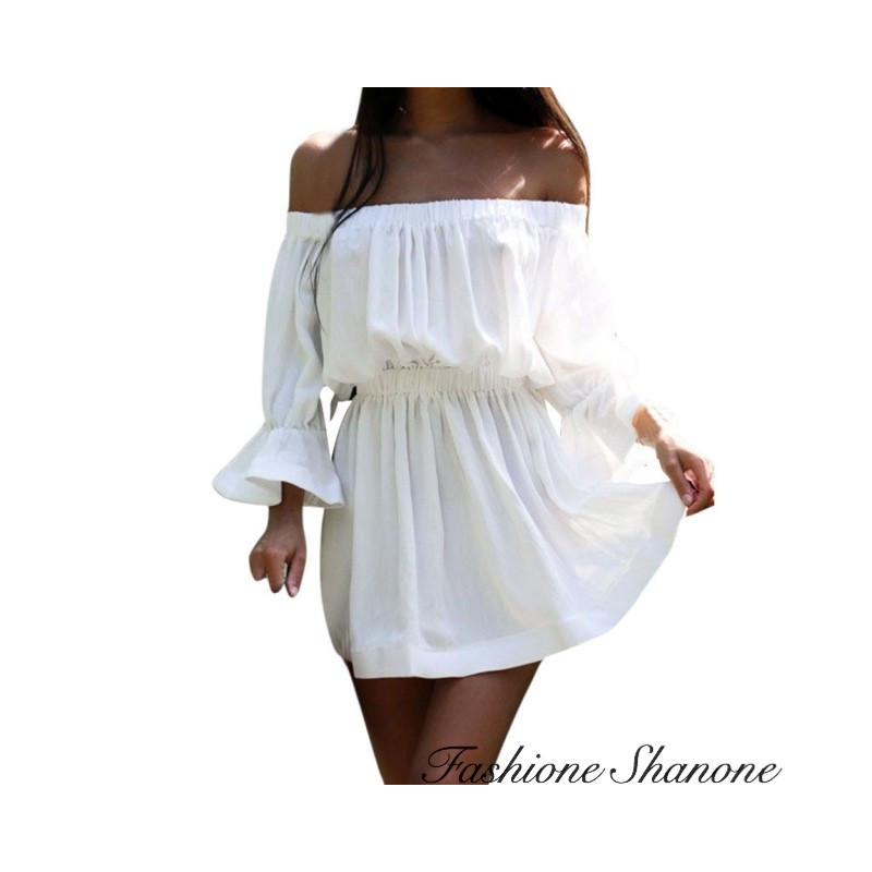 Fashione Shanone - White dress with Bardot neckline