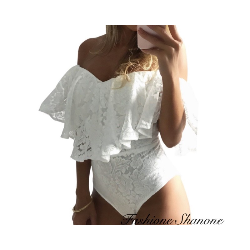 Fashione Shanone - Lace bodysuit with Bardot neckline