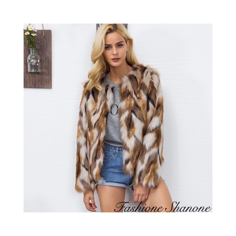 Fashione Shanone - Tricolor fur coat