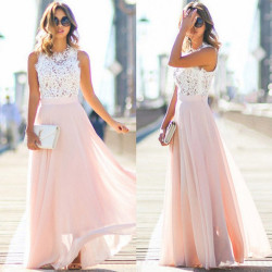 Fashione Shanone - Pink maxi dress with white lace