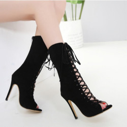 Fashione Shanone - Lace up peep toe ankle boots