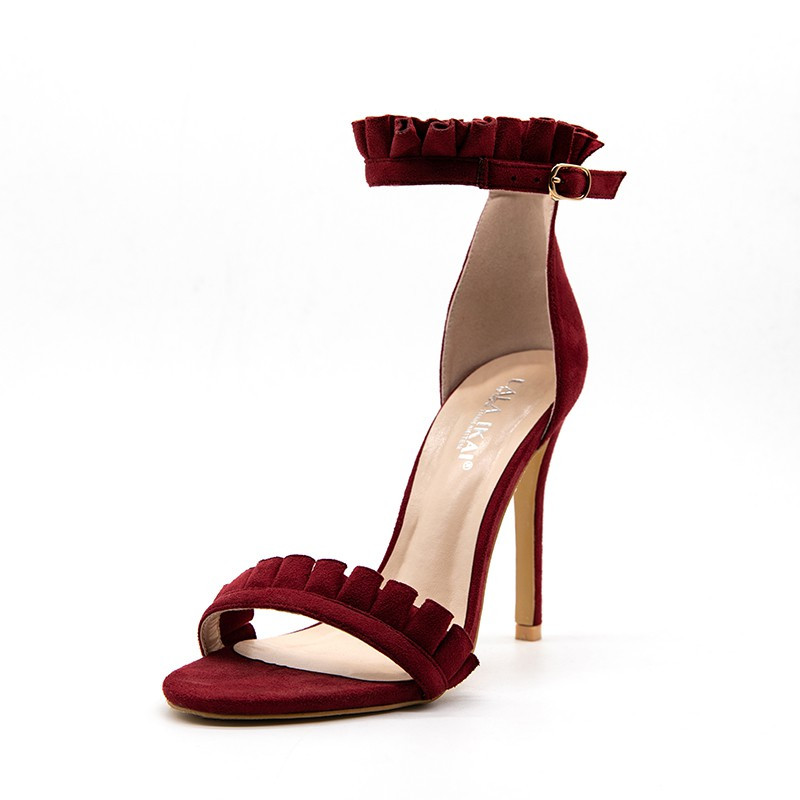Fashione Shanone - Ruffles red wine heeled sandals