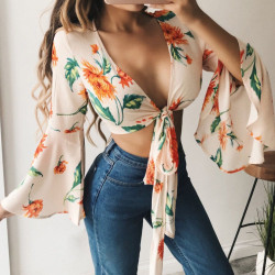 Fashione Shanone - Floral crop top with wide sleeves