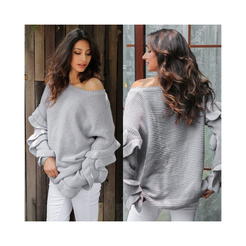 Fashione Shanone - Grey sweater with one shoulder