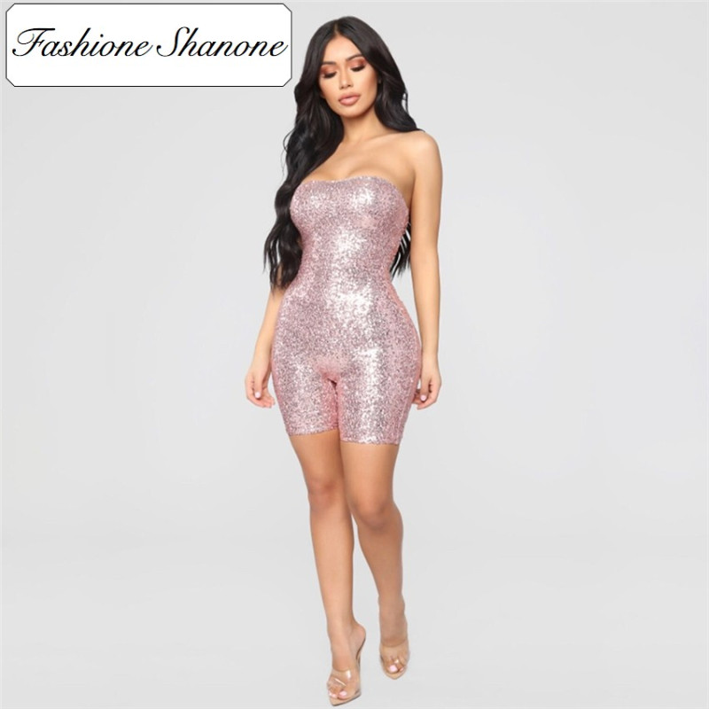 Fashione Shanone - Pink sequined playsuit