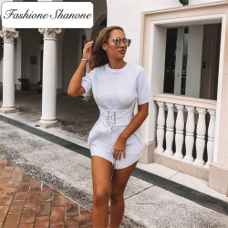 Fashione Shanone - White t-shirt with corset belt
