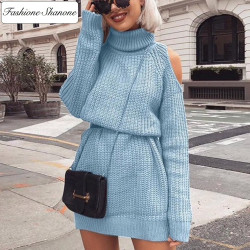 Sweater dress with off shoulders