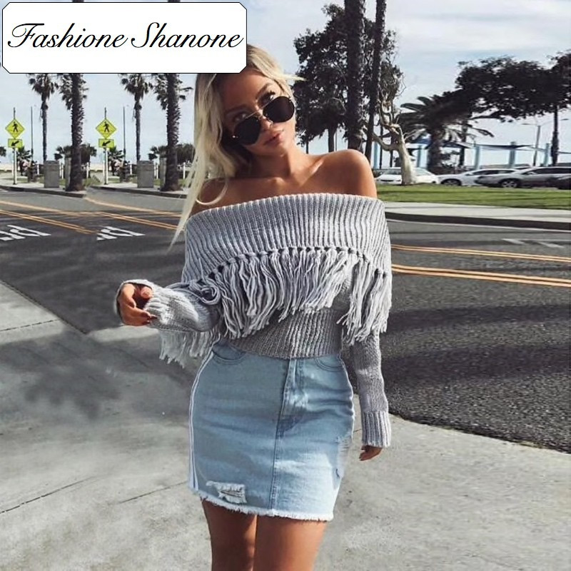 Fashione Shanone - Pull encolure Bardot à franges