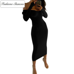 Fashione Shanone - Long sweater dress with plunging neckline