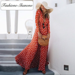 Fashione Shanone - Long red dress with polka dot