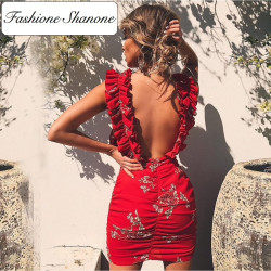 Fashione Shanone - Ruffle plunging neckline dress
