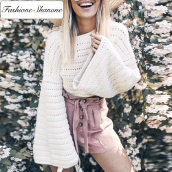 Fashione Shanone - Hollow out sweater with flared sleeves