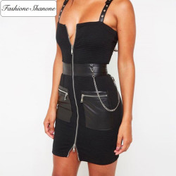 Fashione Shanone - Dress with leather patchworks