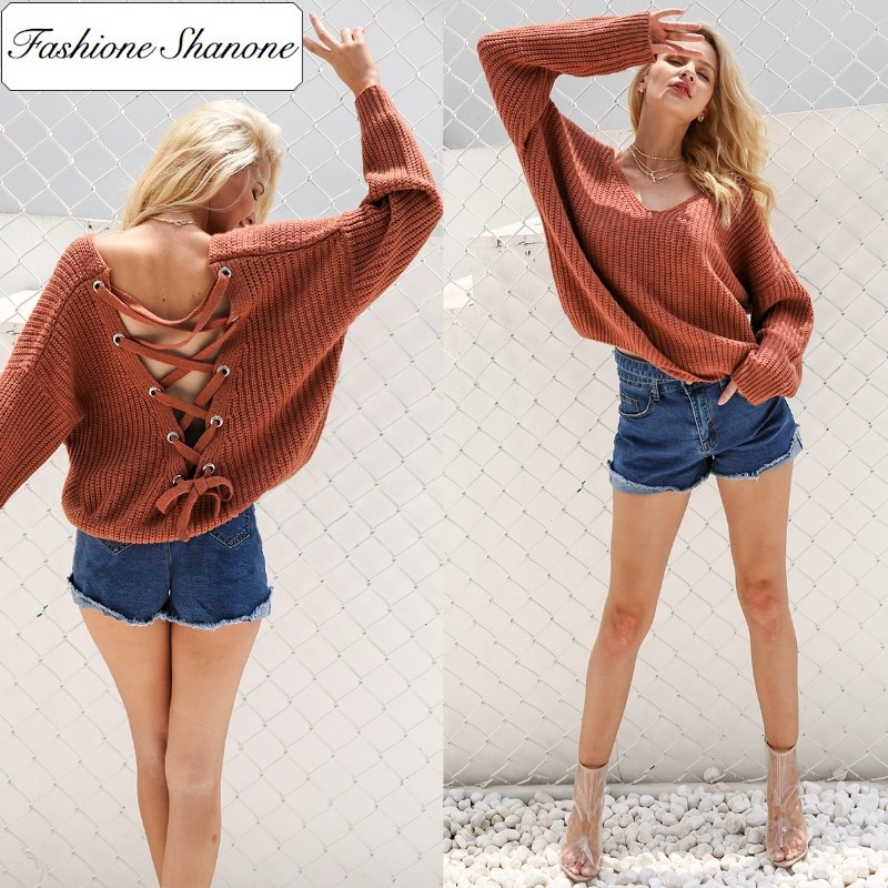 Fashione Shanone - Lace up backless sweater