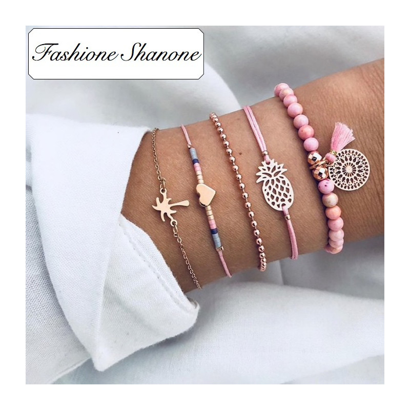 Fashione Shanone - Pineapple palm tree bracelets set