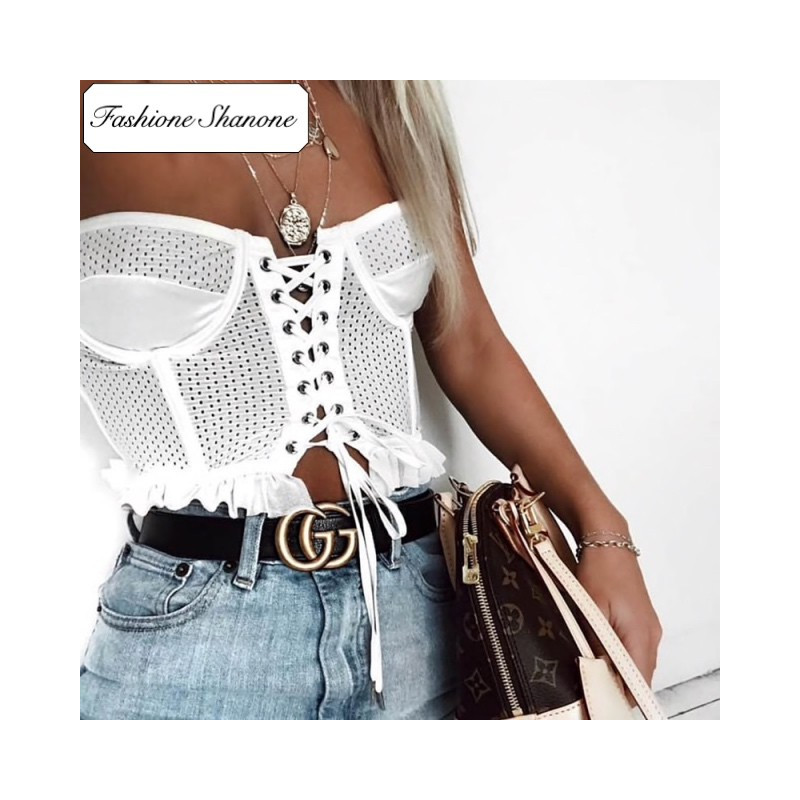 Fashione Shanone - Limited stock - Lace up shoulder off crop top