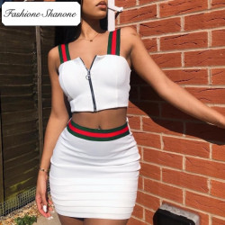 Fashione Shanone - Limited stock - Red and green stripped skirt and crop top set