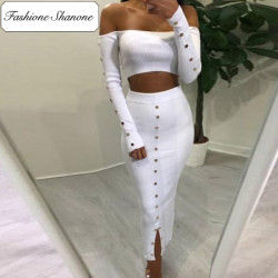 Fashione Shanone - Limited stock - Buttoned crop top and maxi skirt set