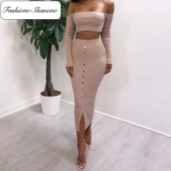 Fashione Shanone - Limited stock - Buttoned crop top and maxi skirt set