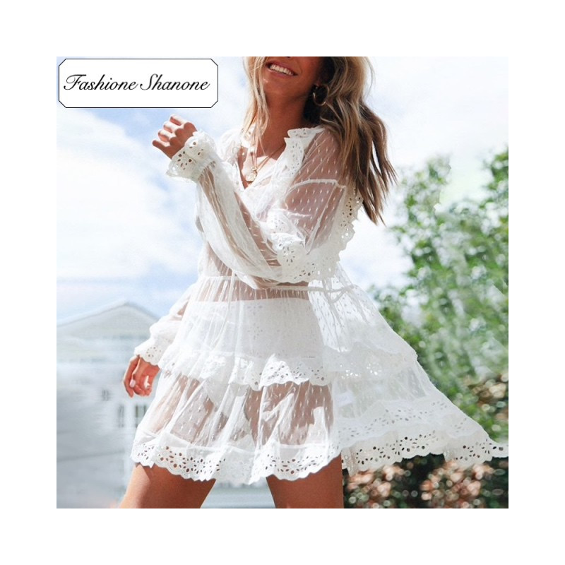 Fashione Shanone - Transparent white flared dress