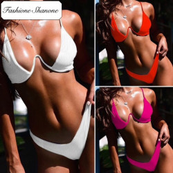 Fashione Shanone - Plunging neckline ribbed bikini