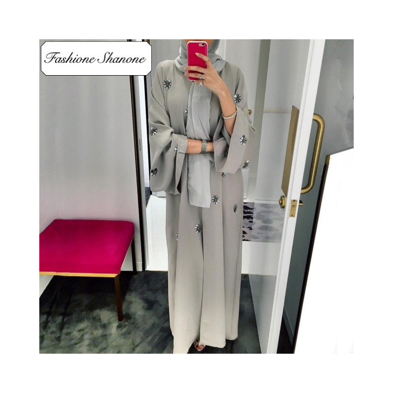 Fashione Shanone - Gray abaya with pearls embroidored