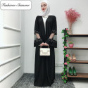 Abaya with lace and pearls