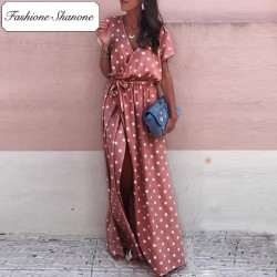 Fashione Shanone - Pink maxi dress with polka dot