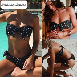 Fashione Shanone - Black bikini with white polka dot