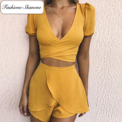 Fashione Shanone - Ensemble crop top et short jaune