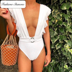 Fashione Shanone - Plunging neckline one piece swimsuit