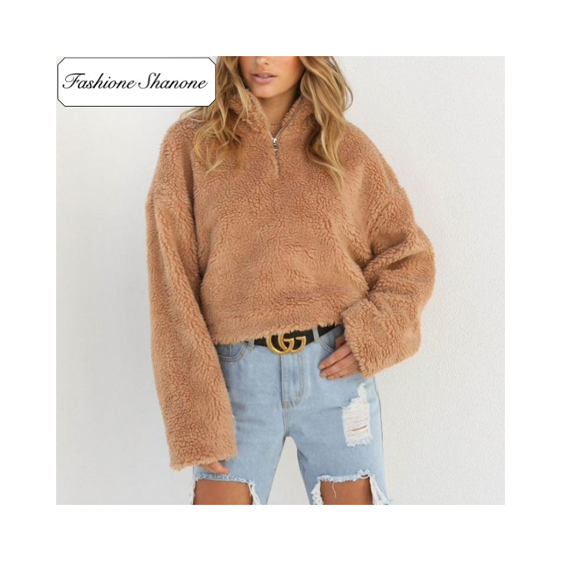 Fashione Shanone - Camel high collar fleece sweater