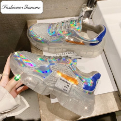 Fashione Shanone - Silver sneakers with transparent soles