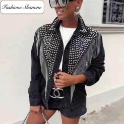 Fashione Shanone - Studded denim jacket with fringes