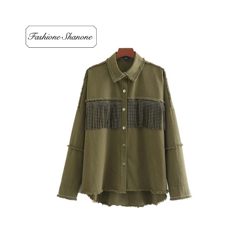 Fashione Shanone - Army green shirt with fringes