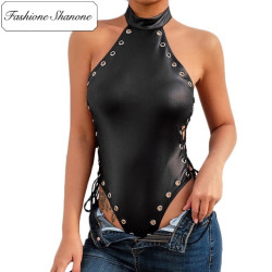 Fashione Shanone - Leather bodysuit with lace up