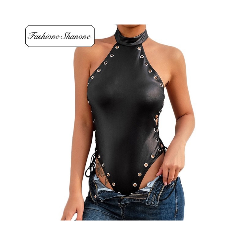 Fashione Shanone - Leather bodysuit with lace up