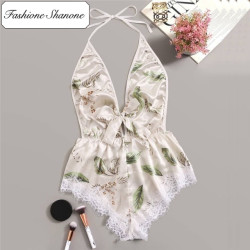 Fashione Shanone - Pyjama combi-short en satin blanc