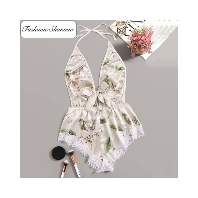 Fashione Shanone - Pyjama combi-short en satin blanc