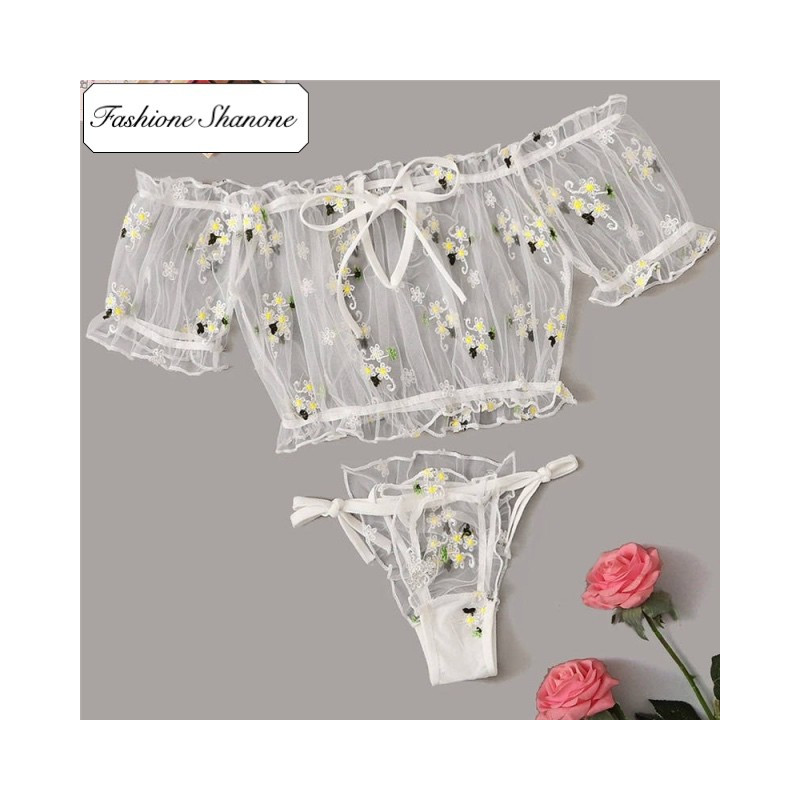 Fashione Shanone - Floral thong and bra lingerie set