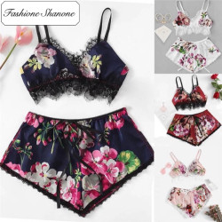 Fashione Shanone - Floral satin crop top and shorts pyjamas