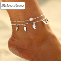 Fashione Shanone - Double bracelet de cheville feuilles