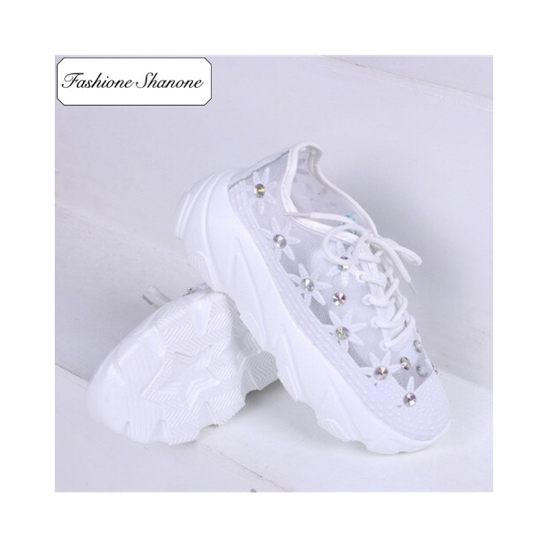 Fashione Shanone - Clear flowery sneakers with diamonds