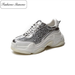 Fashione Shanone - Baskets blanches à paillettes argentées