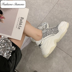 Fashione Shanone - White sneakers with silver glitter