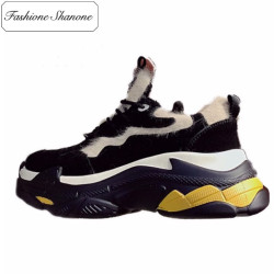 Fashione Shanone - Thick soles sneakers with fur patchworks