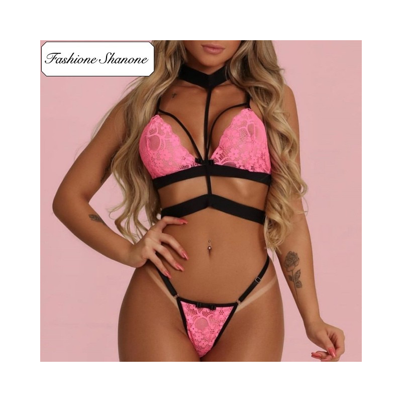 Fashione Shanone - Pink lingerie set with choker