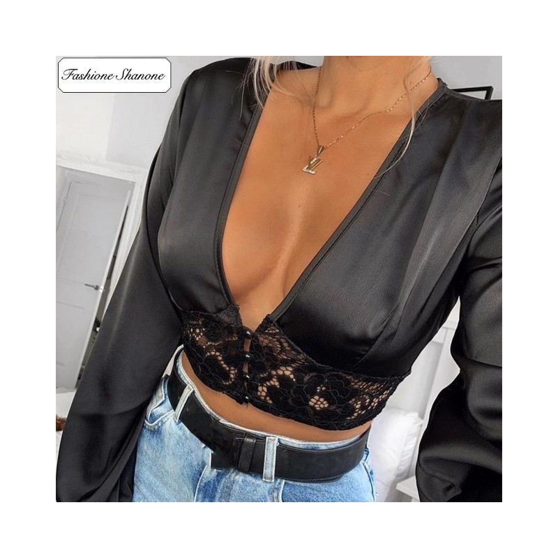 Fashione Shanone - Satin and lace crop blouse