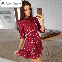 Fashione Shanone - Polka dot red wine dress