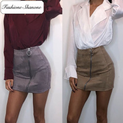 Fashione Shanone - Suede skirt with zipper